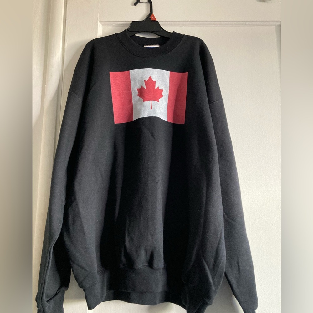 Hanes Red and Black Crewneck Sweater with Bold Canadian Flag
